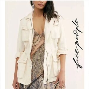 FREE PEOPLE Not Your Brother's Cream Utility Cotton Jacket In Ecru NWOT XS
